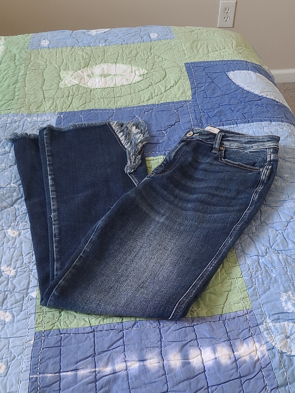 KanCan Dark Blue Flare Jeans with Frayed Hem